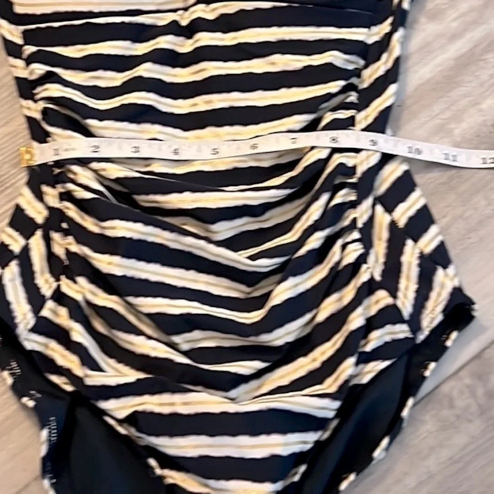 NipTuck,Joanne Twist-Front, Gold-Striped One-Piece, Excellent Condition, Size 6
